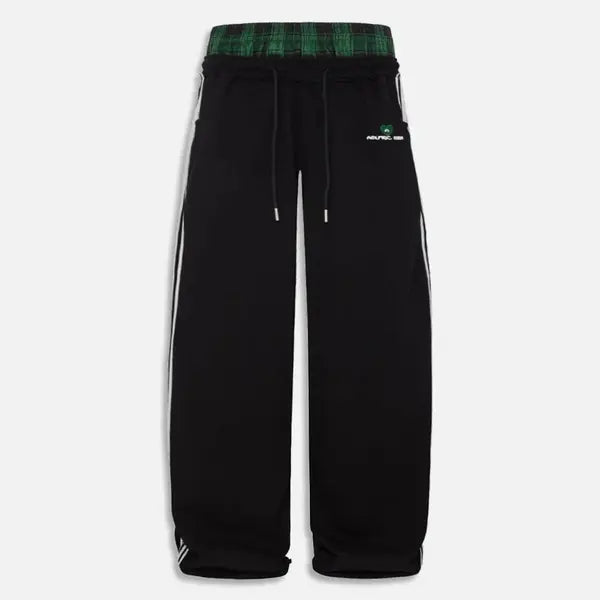 Aelfric Eden Plaid Patchwork Double Waist Sweatpants Green