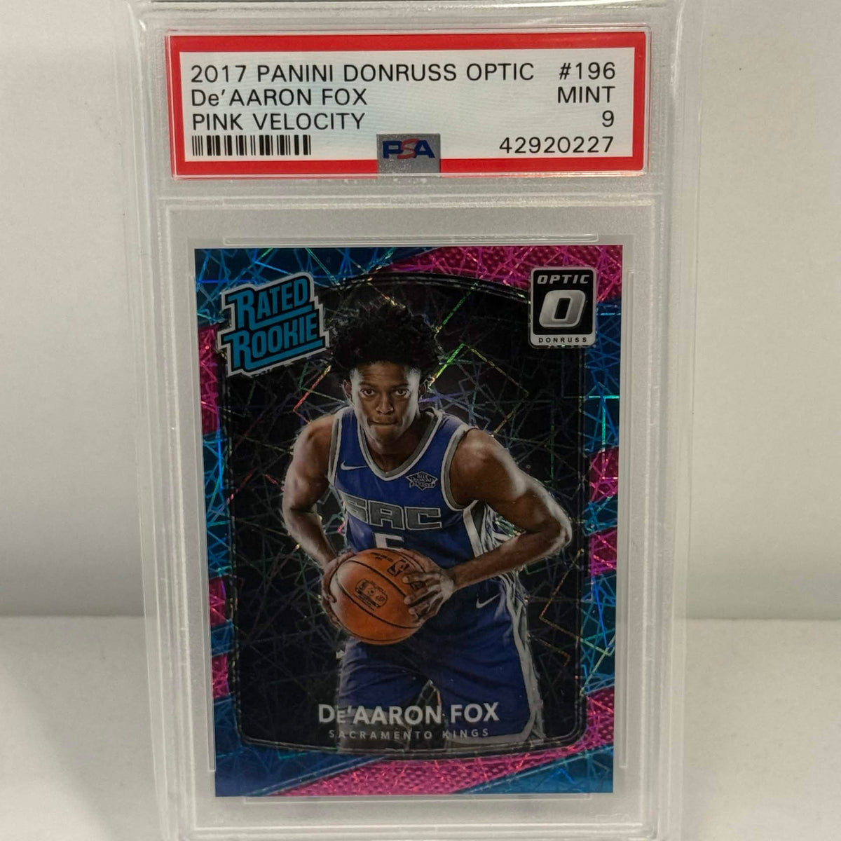 2017 Panini Donruss Optic De'Aaron Fox Pink Velocity (PSA9)