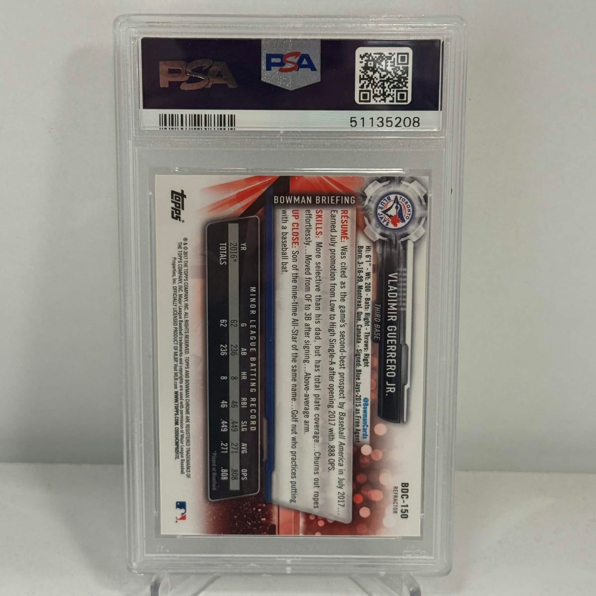 Bowman Draft Vladimir Guerrero Jr. Chrome Refractor (PSA10)