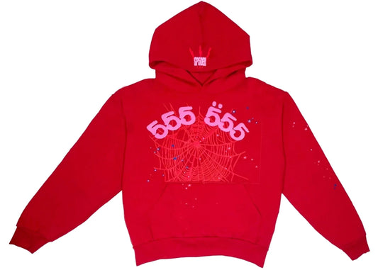 Sp5der Worldwide Red Angel Number 555 Hoodie Red (USED) (SMALL HOLE)