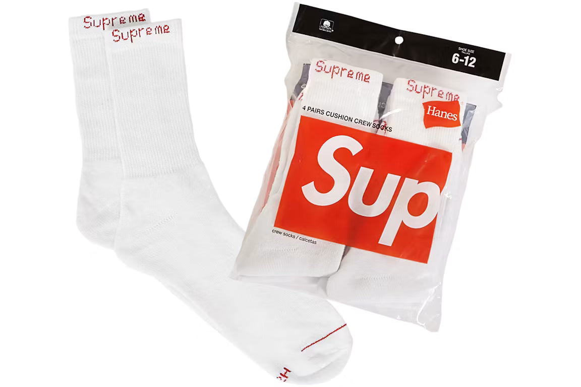 Supreme Hanes Crew Socks (4 Pack) White