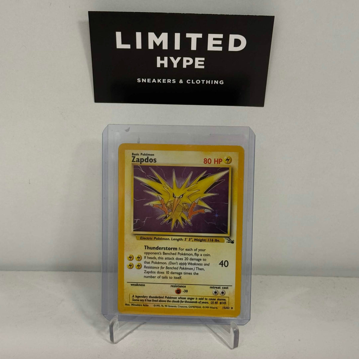 Pokemon 1999 Zapdos Fossil 15/62 Holo Rare Unlimited WOTC
