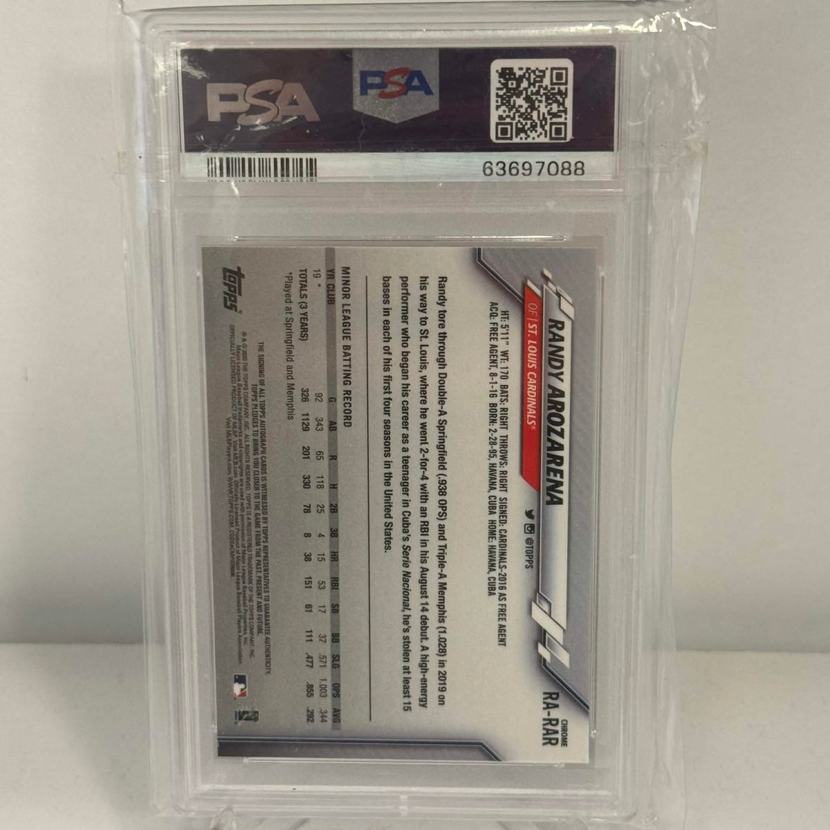 2020 Topps Chrome Randy Arozerena RC Autograph (PSA9)