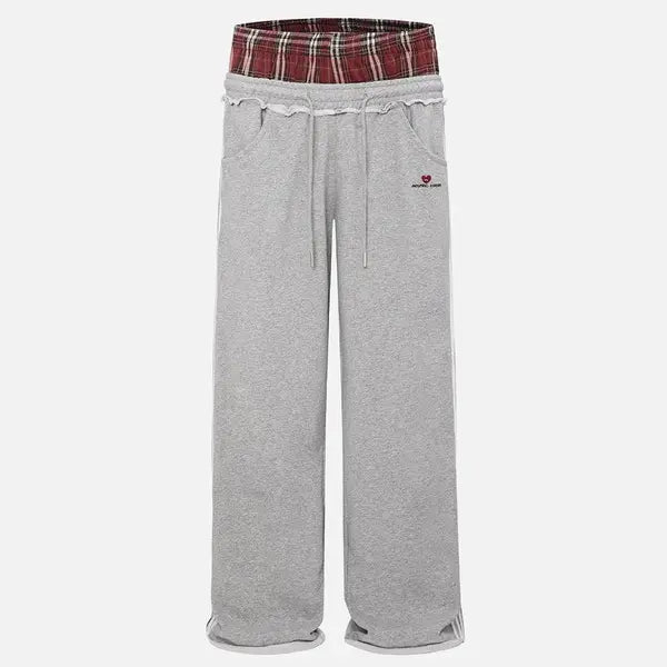 Aelfric Eden Plaid Patchwork Double Waist Sweatpants Red