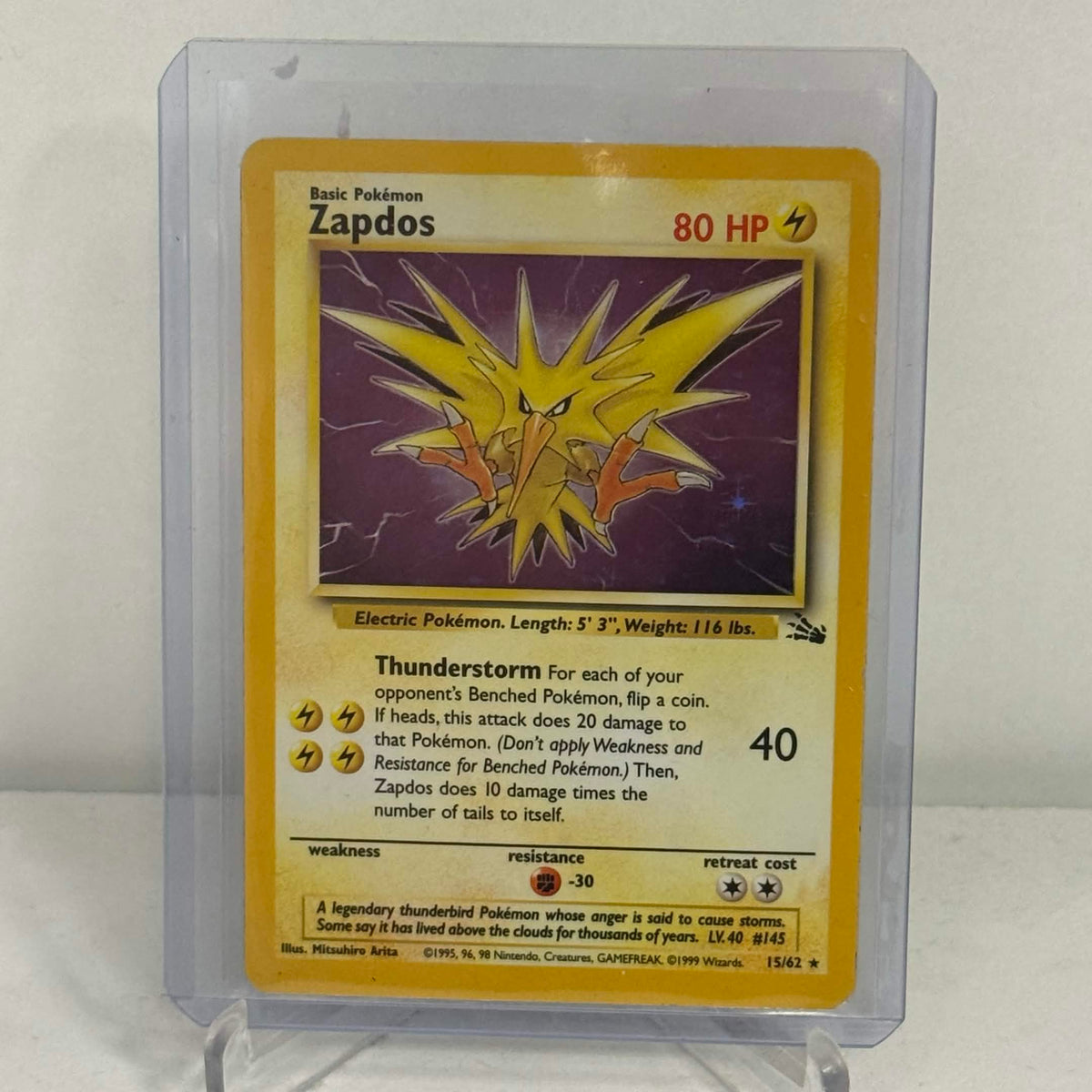 Pokemon 1999 Zapdos Fossil 15/62 Holo Rare Unlimited WOTC