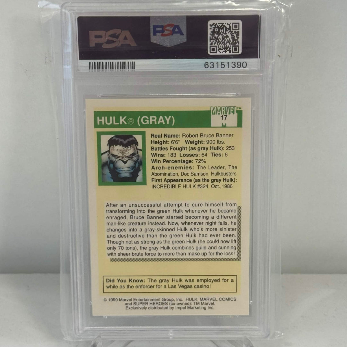 1990 HULK (GRAY) MARVEL UNIVERSE #159 (PSA8)